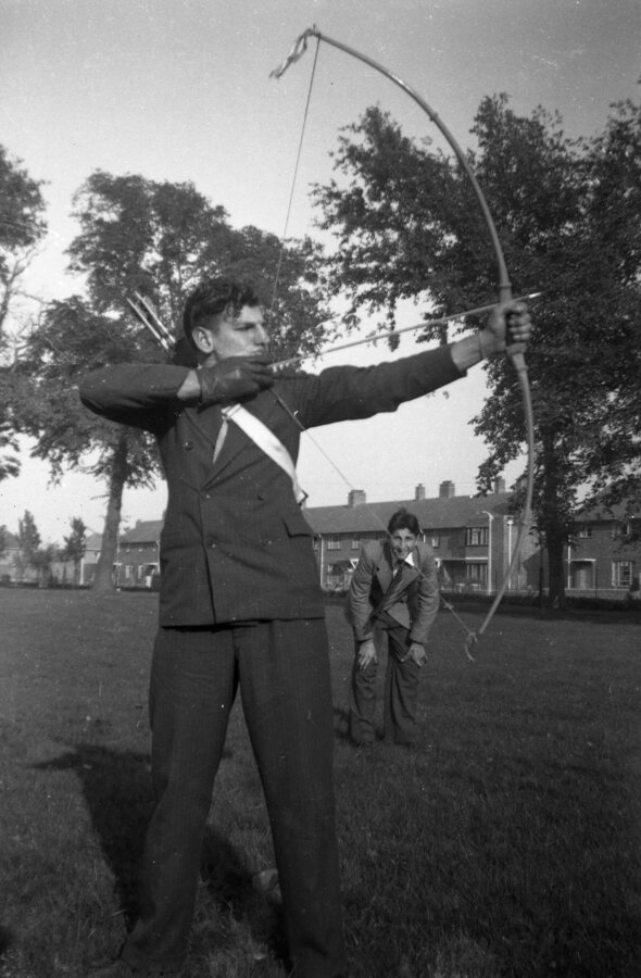 Archery in the area to the front of the farmhouse